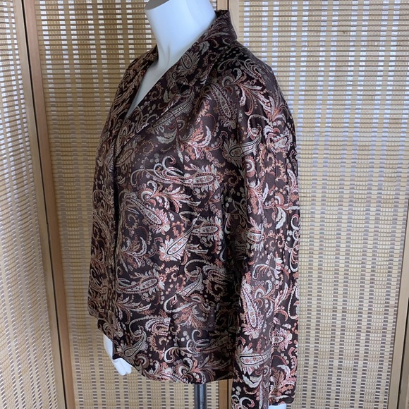 🔷Nine West Paisley Silk Blend Brocade Brown Blazer Short Size XL - Picture 4 of 8